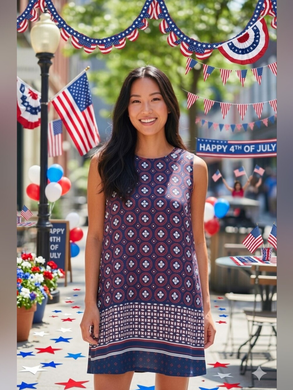 Banana Republic Navy and Burgundy Patterned Midi Dress